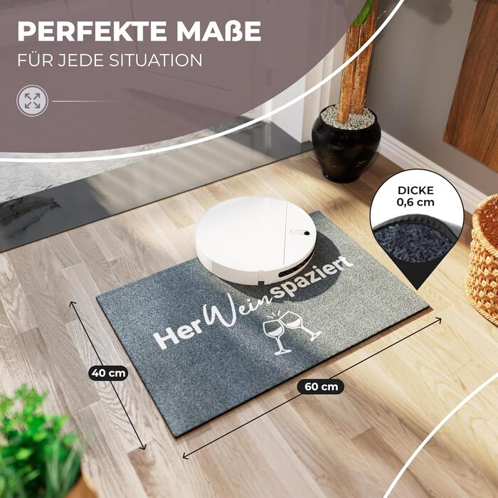 Килимок для дверей 40x60 см HerWEINspaziert Миється та нековзний Для внутрішніх та критих зовнішніх приміщень Веселий килимок для дверей сірого кольору Ідеально підходить як килимок для уловлювання бруду та входу 02 Herweinspaziert 60 x 40 см