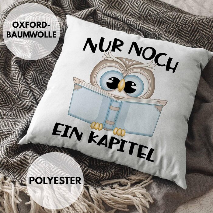 Подарункова подушка Trendation Bookworm з наповнювачем 40x40 Just ONE More Chapter Books Reading Подарунок Bookworm Saying Reading (сіра)