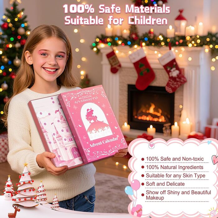 Адвент-календар краси 2025 для дівчаток з 24 вишуканими косметичними засобами. Подарунок для дівчаток, підлітків та жінок. Високоякісні косметичні засоби для різноманітного, розкішного та стильного різдвяного сезону - 24 предмети, рожевий.