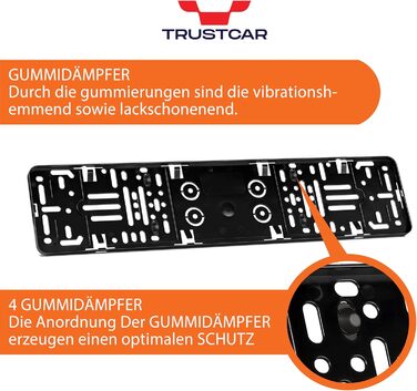 Тримач номерного знака TRUSTCAR Frameless 2 Pack - універсальний тримач номерного знака для автомобіля - сумісний з будь-яким номерним знаком, затвердженим ЄС - включаючи аксесуари для кріплення - 520 мм x 110 мм - чорний 2 шт. и