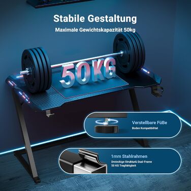 Ігровий стіл Claiks, 100 x 60 см, МДФ / сталь / вуглецеве волокно, чорний