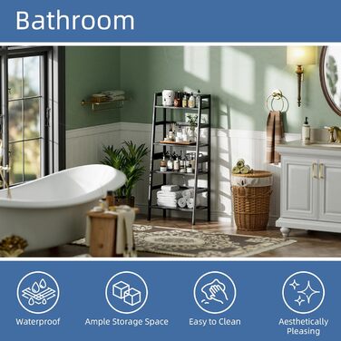 Чорна полиця-драбина HITNET, бамбукова книжкова полиця з 4 ярусами, окремостояча підставка для рослин, що економить місце, для спальні, ванної кімнати, балкона