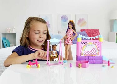 Лялька Skipper з коричневим і фіолетовим волоссям, малюк з коричневими косами, гойдалка, гірка, аксесуари, подарунок для дітей від