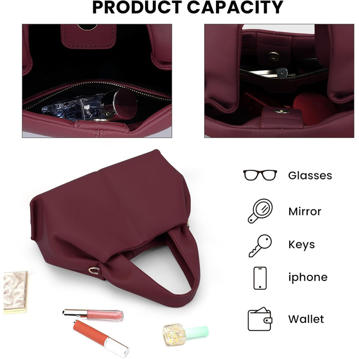 Сумка JQWYGB Cloud Pouch, сумка для пельменів, клатч, сумка, жіноча сумка-тоут, сумка через плече, ретро-сумка через плече зі знімним ремінцем, бордовий