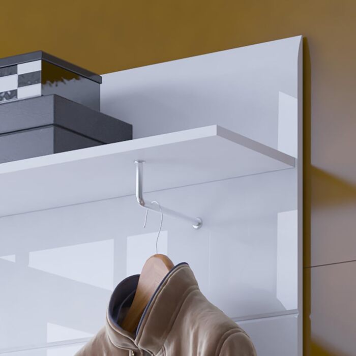 Шафа для одягу Lomadox 4 предмети з дзеркалом і тумбою для взуття білий глянцевий Шафа для передпокою в сучасному стилі