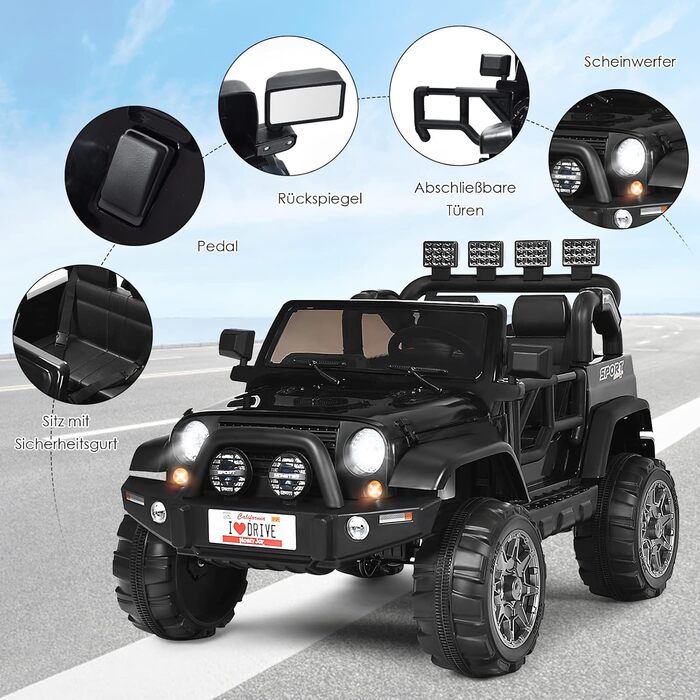 Дитячий електромобіль DREAMADE, 2-місний дитячий електромобіль з пультом дистанційного керування 2,4 ГГц та світлодіодним світлом