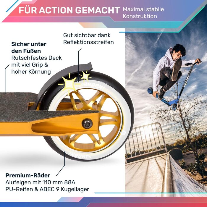 Трюковий самокат Insane2, трюковий самокат з підшипниками ABEC 9, самокат зі стрічкою, колеса 110 мм з алюмінієвими ободами, самок