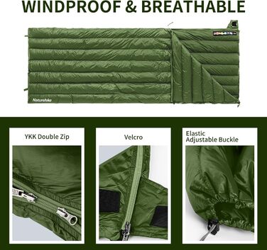 Натуральний пуховий спальний мішок Naturehike, ультралегкий, компактний портативний конверт 650 FP, зимовий спальний мішок на 3-4 сезони з невеликим розміром упаковки для кемпінгу на свіжому повітрі CW295-армійський зелений-650FP