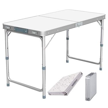 Портативний алюмінієвий розкладний стіл, 120 см, для вечірок, садів, барбекю, кемпінгу, 3 регульовані висоти, легкий алюмінієвий розкладний стіл для пікніків на свіжому повітрі, приготування їжі, розміри в розкладеному вигляді 120 x 60 x 70/62/55 см