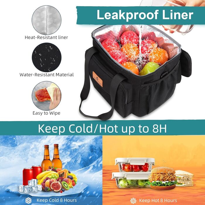 Тактична сумка для ланчу HSHRISH, двошарова ізольована велика сумка-холодильник для чоловіків та дорослих, водонепроникна, герметична, міцна сумка для ланчу для роботи, пікніків на свіжому повітрі, 12 л, чорна