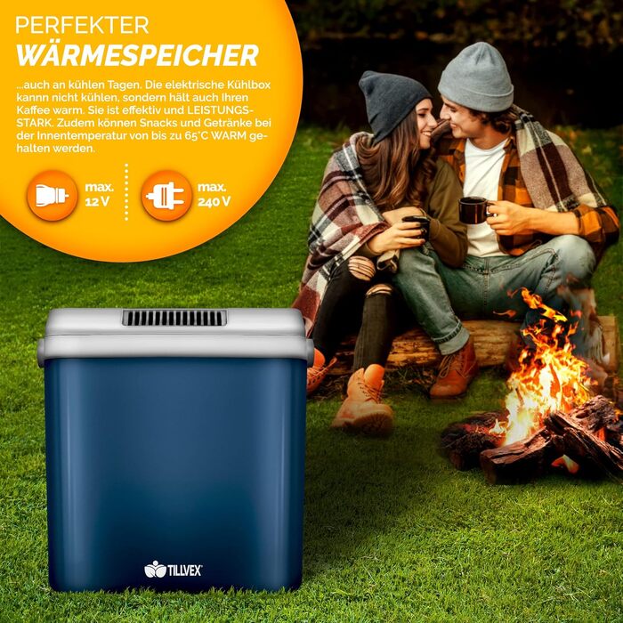 Електричний холодильник tillvex 32 л Міні-холодильник 230 В та 12 В для автомобілів, кемпінгу Охолоджує та обігріває ЕКО-режим, синій