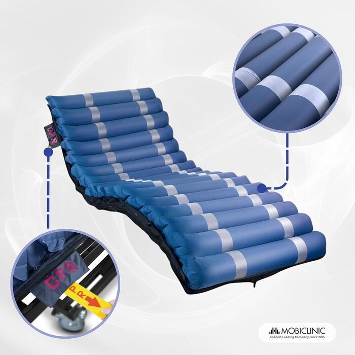 Протипролежневий надувний матрац, 200x105x12,8 см, Mobi 3 Plus, матрац зі змінним тиском та компресором, низький рівень шуму, ширина 105 см, 17 повітряних камер, для пролежнів I, II та III ступеня, синій 200x105 x 12,8 см
