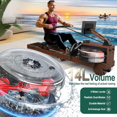 Гребний тренажер V-W3 для домашнього використання високоякісна дерев&39яна конструкція, Bluetooth, водний гребний тренажер, легко складається, підходить для користувачів зростом від 1,2 м до 2 м, вантажопідйомність 175 кг, 2-річна гарантія, оздоблення під