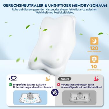 Подушка з піни з ефектом пам&39яті - подушка для шиї 2-в-1, подушка для сну на боці, комфортна подушка з віскозної піни для сну на боці, спині та животі, сіра 65x39x12 см