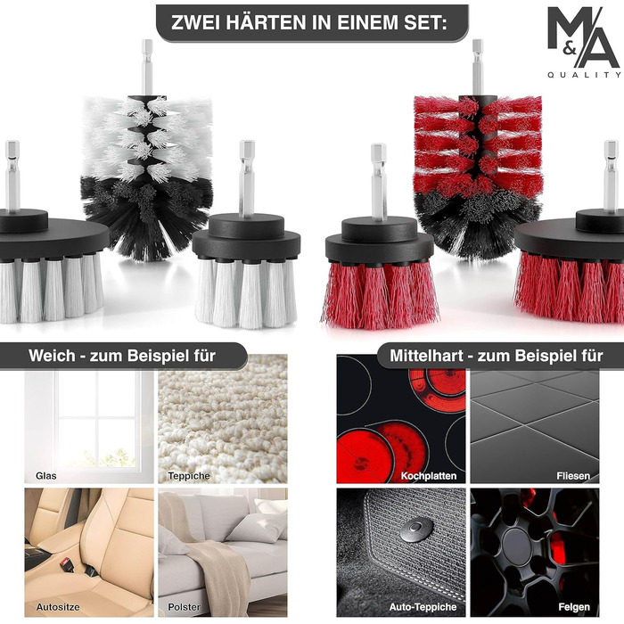 Щітка для акумуляторної дрилі м'які та жорсткі щітки Миттєво очищає автомобіль, оббивку, колісні диски, ванну кімнату - щітка для