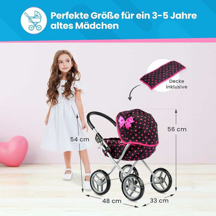 Коляска для ляльок Kinderplay, іграшкова коляска - коляска для ляльок. Цю коляску легше штовхати дітям, KP0260G Чорна з крапками