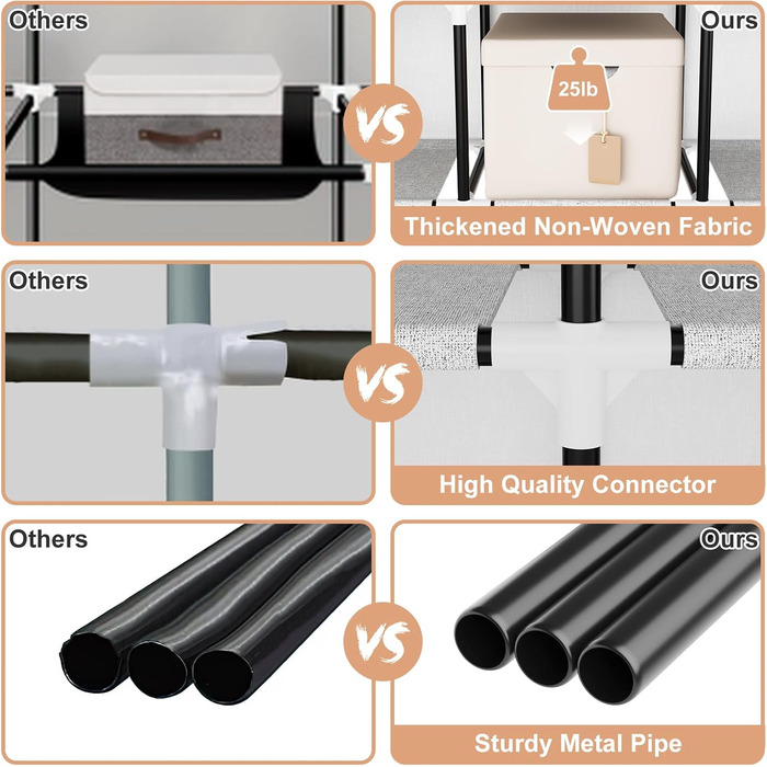 Портативна шафа для одягу VTRIN, ширина 170 см, велика місткість, портативна шафа з кришкою, 4 полиці та 4 вішалки для одягу, міцна, окремостояча шафа для білого/розкішного саду
