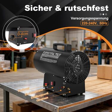 Газовий обігрівач Froadp 30 кВт, чорний, газовий обігрівач для використання в приміщенні, портативний газовий обігрівач із захистом від перегріву, включаючи регулятор тиску 700 мбар та шланг 1,5 м, для будівельних майданчиків, майстерень, складів 30 кВт