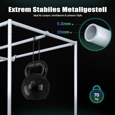 См, Гроубокс з міцним та водонепроникним зовнішнім шаром 1680D, високовідбиваюче алюмінієве внутрішнє покриття, Гроутент з великим оглядовим вікном та піддоном, A06 (Чорний) 60 см (Ш) x 60 см (Г) x 180 см (В), 60x60x180