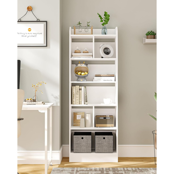 Книжкова полиця Hzuaneri, з 6 полицями, полиця для зберігання, окремостояча полиця, для вітальні, офісу, спальні, 24 x 60 x 170 см, білий BC11103 шт. Білий 24 x 60 x 170 см