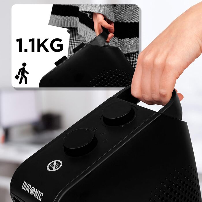 Тепловентилятор Duronic, електричний обігрівач потужністю 2000 Вт для підключення до розетки, невеликий міні-обігрівач для ніг, електричний радіатор з 2 швидкостями, функція охолодження (HV21)