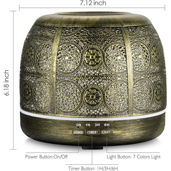 РОЗПРОДАЖ Ароматичний дифузор оновленої версії, 500 мл металевий ароматерапевтичний дифузор для ефірних масел, 7 кольорових ароматичних ламп, старовинний зволожувач повітря з дифузором для дитини, домашнього офісу або йоги