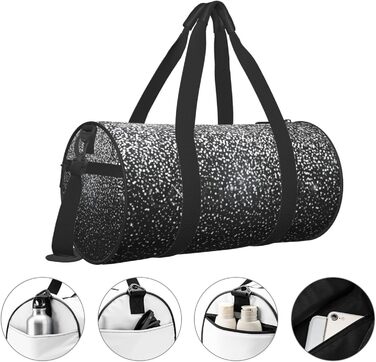 Синя смугаста сумка-дорожня сумка з черепом, кругла, великої місткості, легка та міцна, чудовий подарунок для походів, відпустки, ділових поїздок та іншого, з блискучими срібними блискітками.