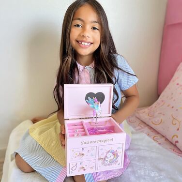 Шкатулка для ювелірних виробів Lolalet для дівчаток, дерев&39яний органайзер для ювелірних виробів з єдинорогом, шкатулка для ювелірних виробів для намиста, сережок, браслета, годинника, помади, кільця - біла