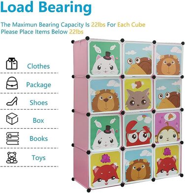 Дитяча шафа для зберігання Glit, 12 кубиків, модульна шафа з дверцятами, тваринні мотиви, пластикова полиця для іграшок, одягу та