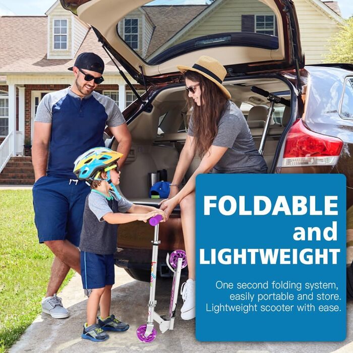 Самокат дитячий 2 колеса, складаний дитячий самокат для дівчаток хлопчиків, педальний самокат зі світлодіодними колесами, що світя