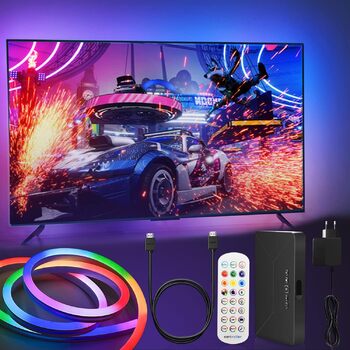 Підсвічування телевізора CHMMY RGBIC неонова світлодіодна стрічка 4 м HDMI 2.0 Sync Box із синхронізацією відео та музики Світлова панель зі зміною кольору своїми руками для телевізора 32-100 дюймів і ПК для стелі, кухні, ігор