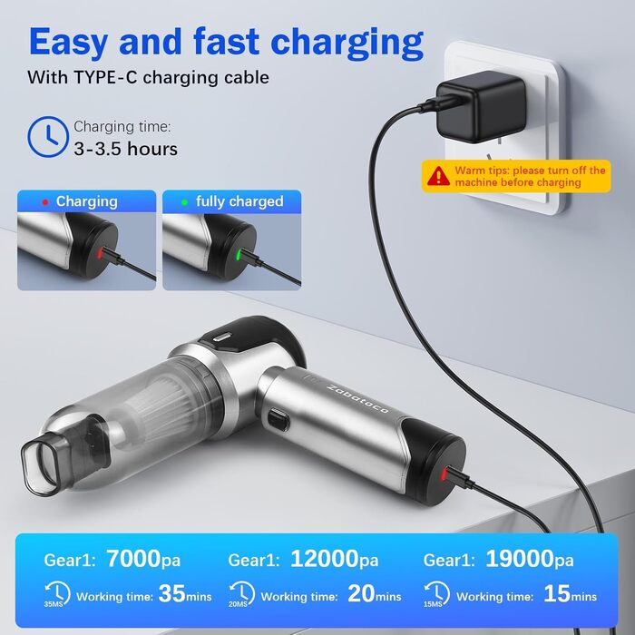 Акумуляторний ручний пилосос 19Kpa Акумуляторний ручний пилосос з безщітковим двигуном 4-в-1 автомобільний пилосос Потужний міні-р