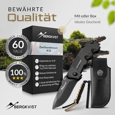 Складаний ніж (дворучний) - гострий кишеньковий ніж для активного відпочинку та виживання з вогнетривкої сталі та чохлом - дозволе