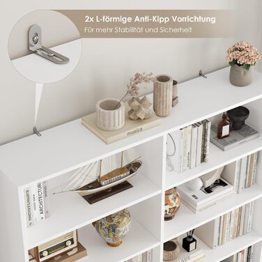 Книжкова полиця FirFurd з 12 відділеннями, книжкова шафа, окремостояча полиця, полиця для зберігання речей для вітальні, офісу, кухні, 120 x 30 x 188,7 см, білий