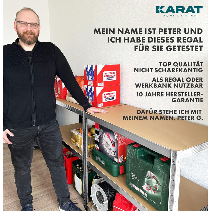 Надміцний стелаж KARAT, 180 x 90 x 60 см, безболтовий стелаж, підвальний стелаж, металевий стелаж - виготовлений зі сталі - 5 регульованих полиць (оцинкованих) 180 x 90 x 60 см сріблястий