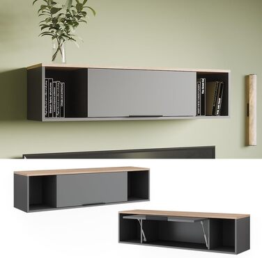 Настінна полиця Vicco Betti, антрацит/сонома, 120 x 30 см, для настінного кріплення, підходить для вітальні або офісу