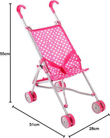 Кумедний ляльковий візочок, лялькова коляска, міні-візочок, від 3 до 7 років, Dots Pink