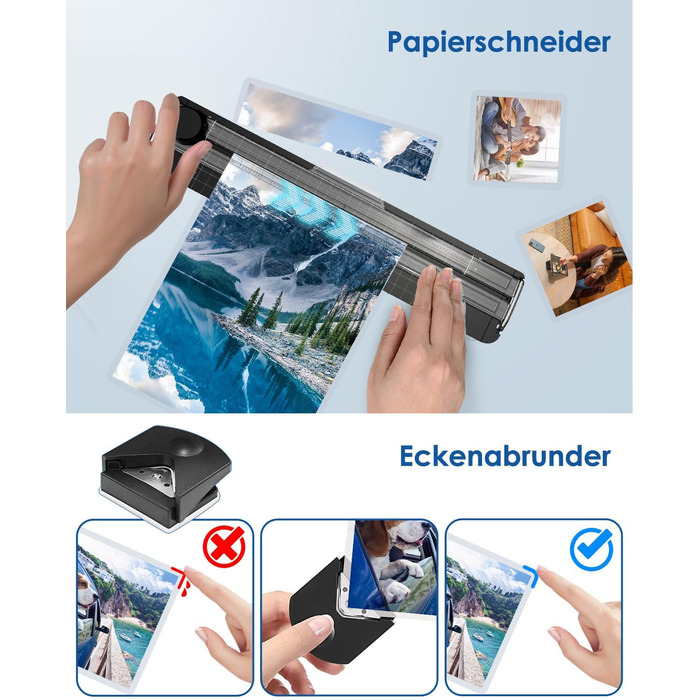 Ламінатор A4 - ламінатор 4-в-1 з 30 ламінуючими пакетами для A4/A5/A6, швидкий розігрів, комплект гарячого та холодного ламінатора з різаком для паперу, закруглювач кутів для офісу, дому та школи B-FN333