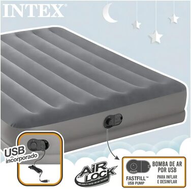 Надувний матрац Intex 64114E Dura-Beam Standard Prestige Fiber-Tech розмір Queen вбудований електричний насос USB висота 30,5 см вантажопідйомність 272,2 кг Надувний матрац середньої висоти Queen