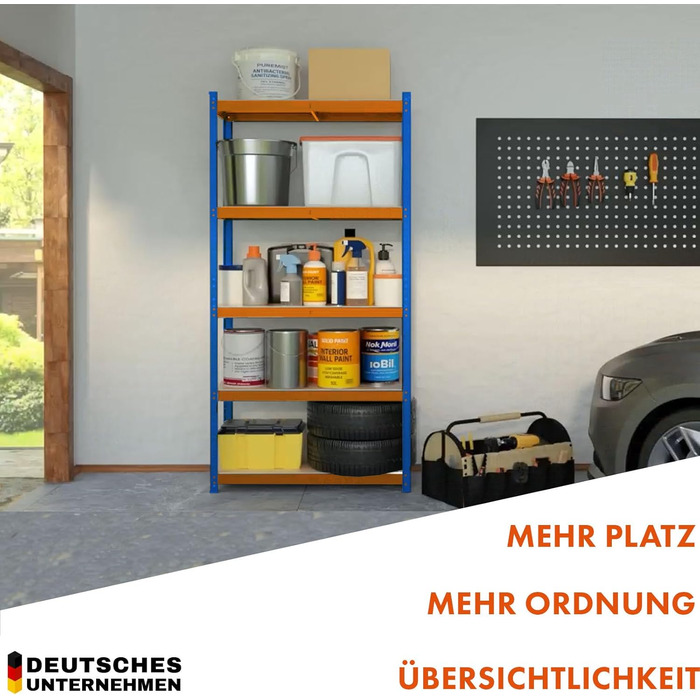 Надміцний стелаж KARAT, підвальний стелаж, стелаж для зберігання зі сталевою рамою, вантажопідйомність 1050 кг (синьо-помаранчевий, 180 x 90 x 60 см) Rhino 180 x 90 x 60 см синьо-помаранчевий