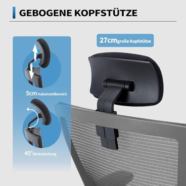 Офісний стілець Bosmiller 200 кг, ергономічний стілець XXL, обертовий стілець з 3D-підлокітниками, регульованим підголівником, крісло керівника, сітчастий офісний стілець, сірий