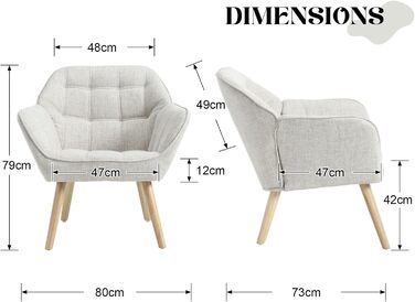 Крісло Chairus з м&39якою тканиною, лляне, одномісне, диванне, крісло для вітальні, сучасне крісло з дерев&39яними ніжками (бежевий-1) 80*73*79 см () бежевий-1