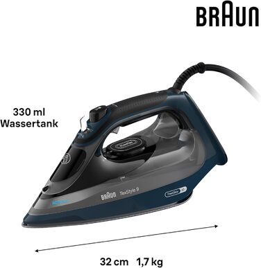Парова праска Braun TexStyle 9 SI9682 DB з технологією FreeGlide 3D, вертикальна подача пари, функція захисту від крапель, функція