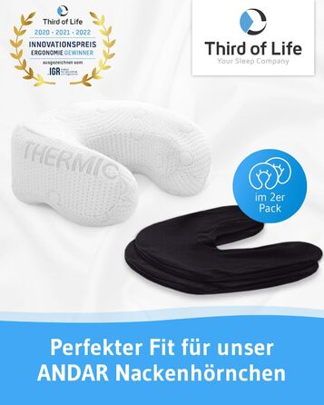 Чорна наволочка, подвійна упаковка, ідеально підходить для подушок для шиї ANDAR, бавовна Mako (подвійний трикотаж), не мнеться та можна сушильною машиною, 2 наволочки на блискавці, сертифіковано Oeko-Tex