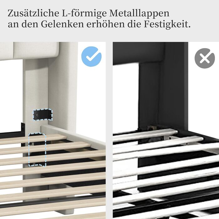 Ліжко Yaheetech з м&39яким каркасом 140 x 200 см, міцне двоспальне ліжко, сімейне ліжко, м&39який каркас ліжка, ліжко з місцем для зберігання, для спальні, гостьова кімната, бежевий колір, бежевий 140 x 200 см