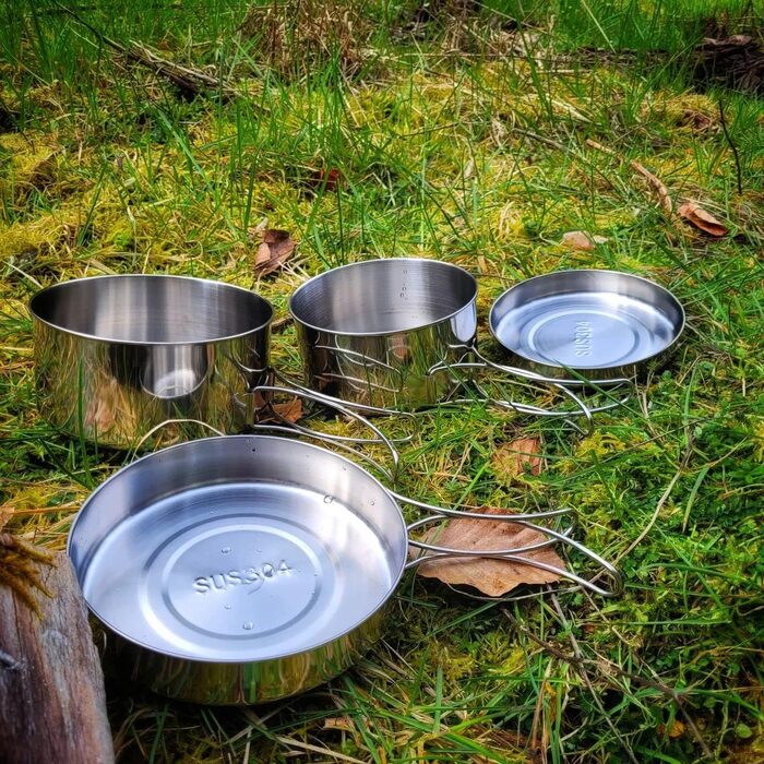 Набір посуду Bestargot Camping Pot 304 з нержавіючої сталі, набір кемпінгових каструль із 4 предметів (900 мл 600 мл), набір посуд