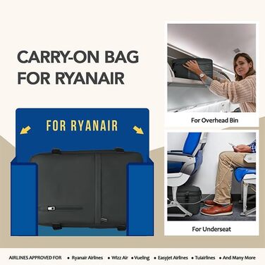 Рюкзак для ручної поклажі 40x30x20 для Ryanair, сумка для ручної поклажі під сидінням, жіноча мала дорожня сумка, рюкзак для подорожей у літак, багажна сумка, чорно-сіра, 40 x 28 x 20 см, 20 л