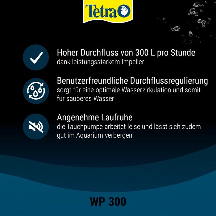 Водяний насос Tetra WP 300 для акваріумів - Потужний акваріумний насос з контролем потоку для оптимальної циркуляції води та очищення, 10-80 літрів