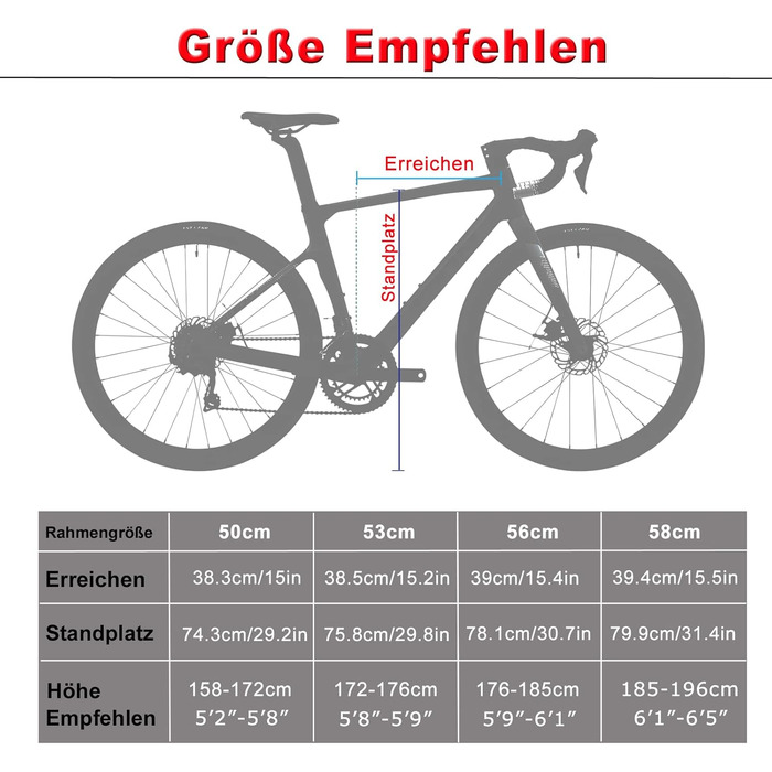 Шосейний/гравійний велосипед 28 дюймів з карбоновою рамою та вилкою, дисковими гальмами Shimano 22 швидкості, карбоновим кермом та підсідельним штирем для чоловіків та жінок, червоний, 53 см