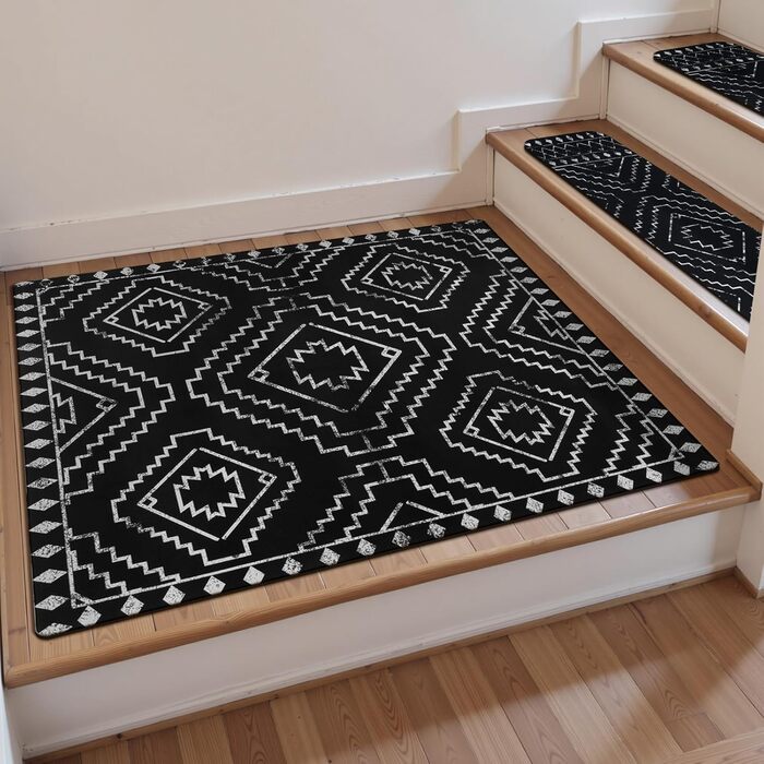 Сходинки OJIA, нековзні, килимок у тон для дерев&39яних сходинок, квадратні сходинки Capet, гумова підкладка, доріжка для сходів, нековзний килимок для сходової площадки, 81,3 x 81,3 см (прямокутні), чорний/марокканський 1